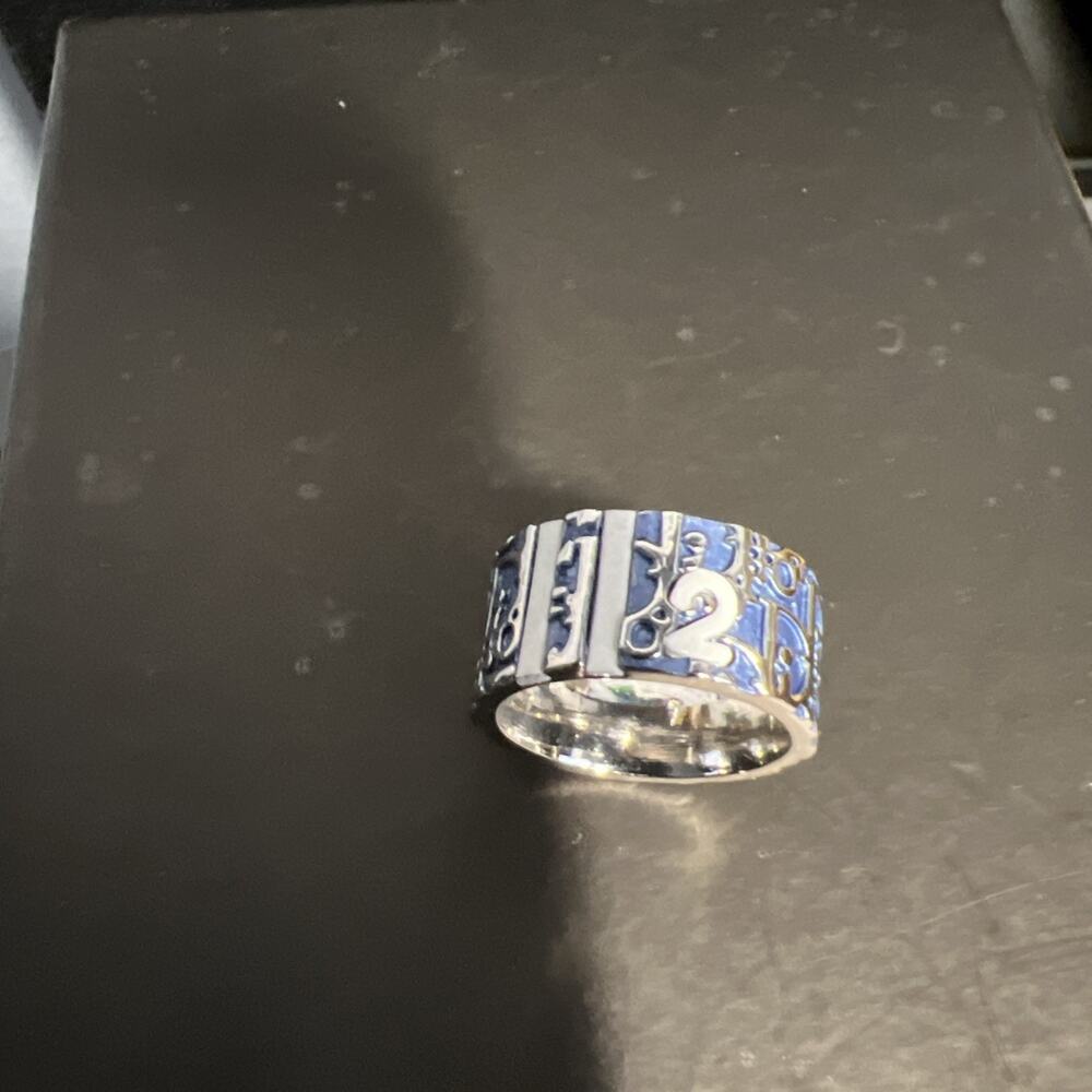 Dior Used Trotter Finger Ring Blue Silver Size 7 Vintage Authentic